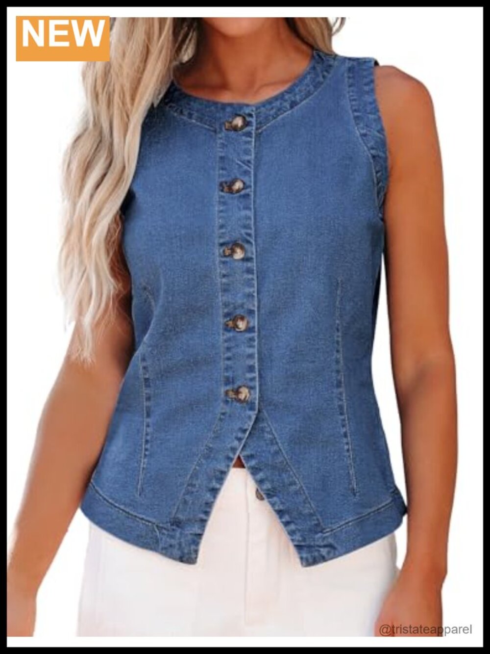 Sleeveless Western Denim Vest, Button Down Casual Jean Waistcoat